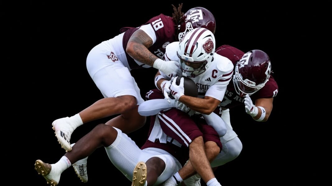 Texas A&M Football Opens Season With 50-0 Win Over Missouri State Texas A&M football players during the 50-0 win over Missouri State