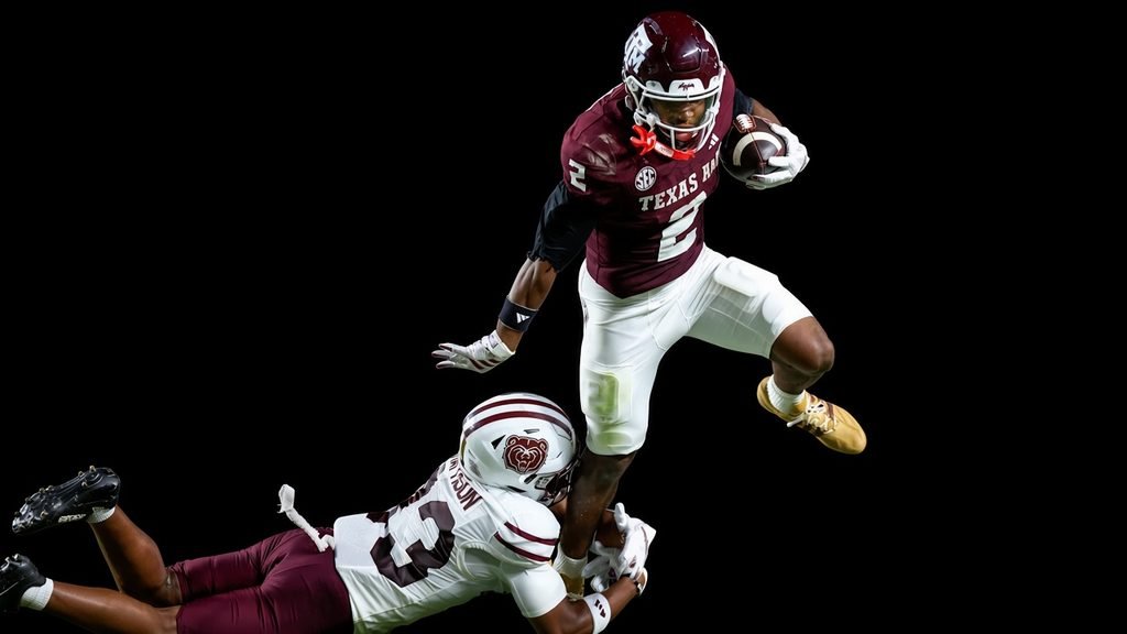 Texas A&M football players during the 50-0 win over Missouri State